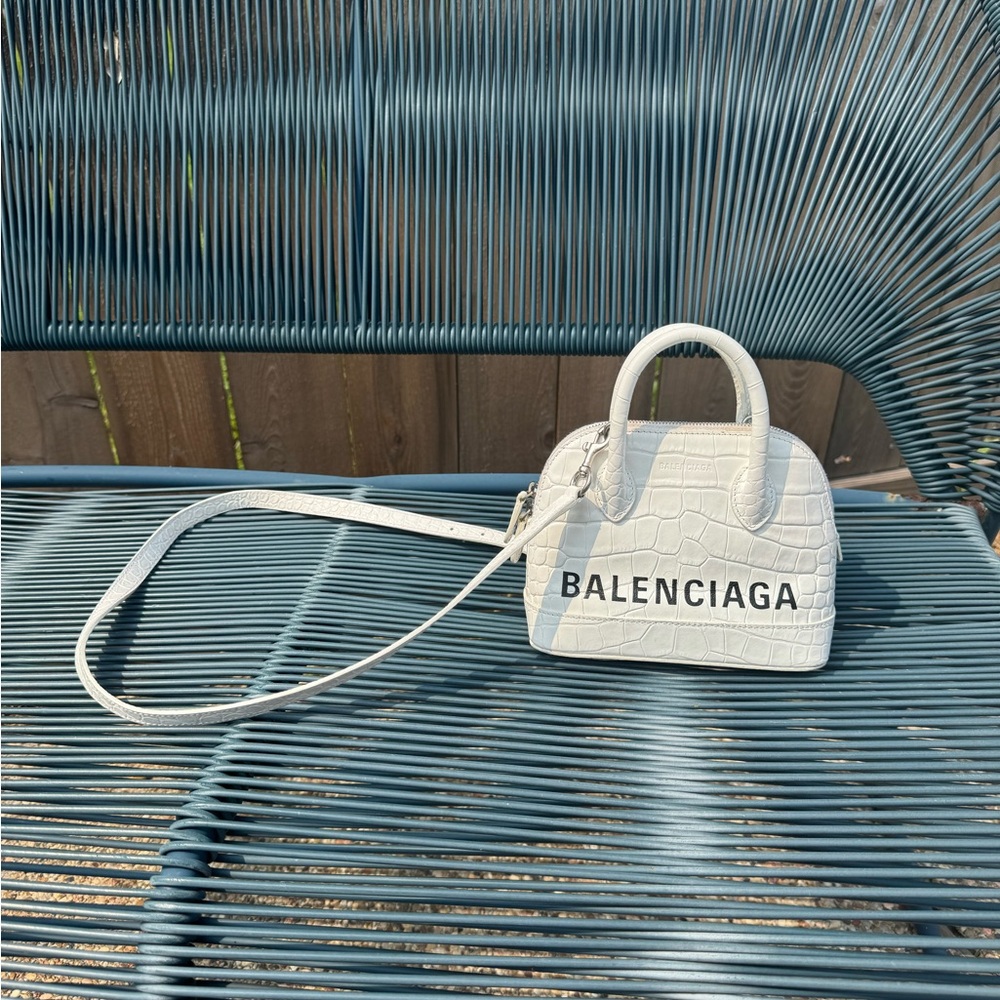Balenciaga logo print crossbody mini bag - White